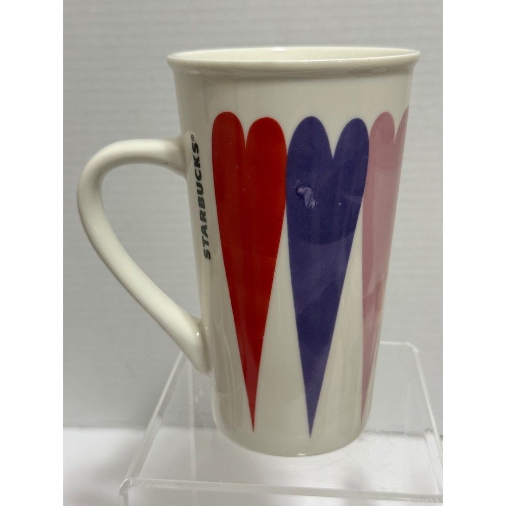 Starbucks Tall Hearts Arrow Coffee Mug White Red Purple Pink Valentine 6 inch